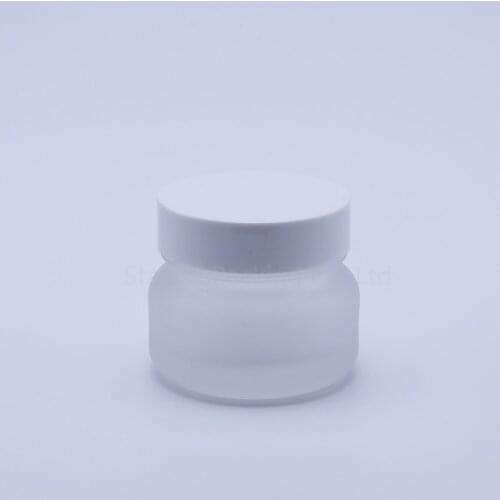 100pcs 50g frost Glass Cream Jars Cosmetic Packaging with lid plastic caps & inner liners round empty small glass jars