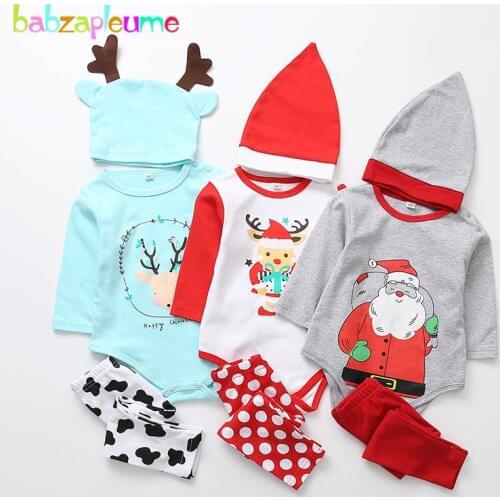 3Piece/Spring Newborn Baby Girls Boy Clothes Cartoon Cute Cotton Long Sleeve Print Bodysuit+Pants+Hat Infant Clothing Set BC1734