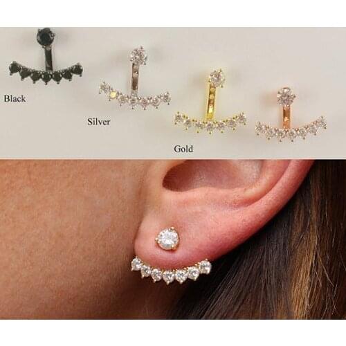 925 sterling silver prong setting sparking bling AAA cubic zirconia double sided CZ earring