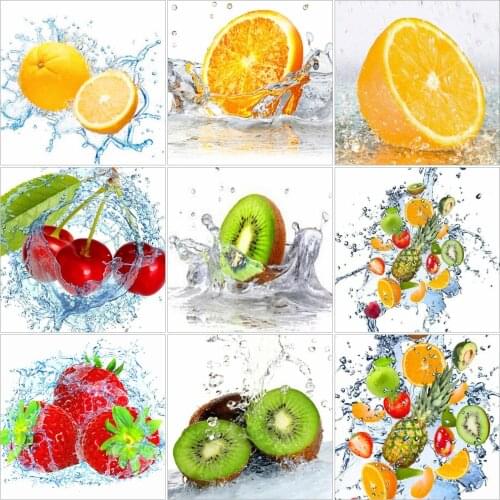 AZQSD Full Square Diamond Painting Fruit Kitchen Cross Stitch Needlework Diamond Embroidery Landscape Mosaic Home Decor