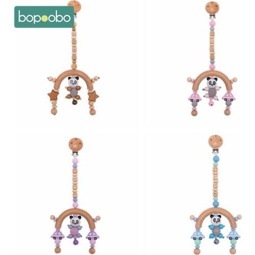 Bopoobo Baby Rattle Customed letter Beads Infant Toys Crib Mobile Bed Bell Toy Pram Cart Chain Wood Semi-circle Stroller Mobile