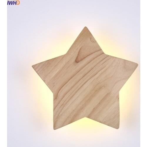 Wooden Star Wall Lamp Nordic Wall Light LED Wandlamp Mirror Light For Bathroom Bedroom Living Room Applique Murale Luminaire