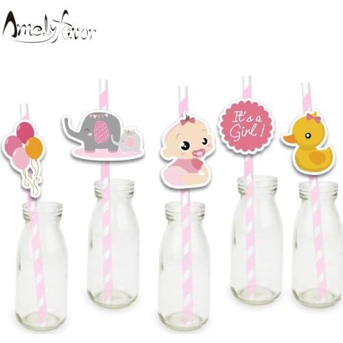 Girl Baby Shower Theme Party Paper Straws Elephants Duck Drinking Paper Straws Grand Event Birthday Party Decorations Supplies