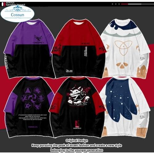 Genshin Impact Klee Diluc Keqing Qiqi Venti Paimon Fischl Fleece Fake Two Pieces Cosplay Costume Pullover Top Tee Unisex 2020