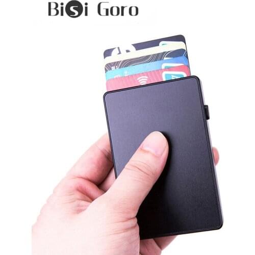 BISI GORO New Name Card Case Anti-theft Aluminum Single Box Smart Wallet Slim RFID Fashion Clutch Pop-up Push Button Card Holde