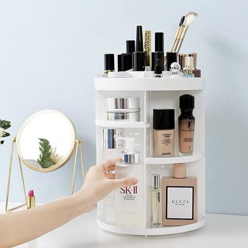 Fashion Fuction Rotating Cosmetic Desktop Storage Box Makeup Storage Shelf Tray Dressing Table Finishing Rack Display Box