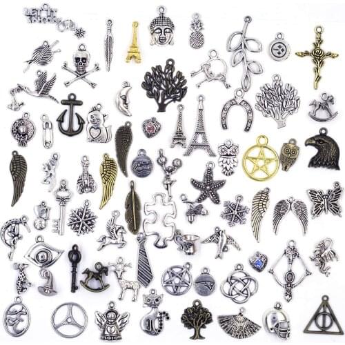 20Pcs Random Pendants Plant Wing Heart Sea Star Cross Tower Skeleton Key Handmade Jewelry DIY Accessories