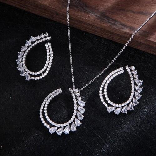 NEW Water drop Pendant Lovers Pendant Cubic Zircon CZ Jewelry sets For Women Wedding Dubai Bridal Jewelry Sets D1208
