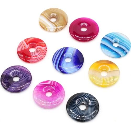 Natural stone semi-precious stones multi-color round hole big bead jewelry making DIY bracelet necklace accessories 30*30mm