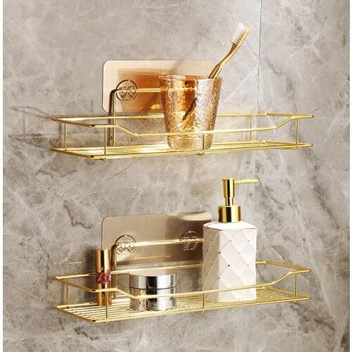 Stainless Steel Golden Towel Rack Bathroom Storage Rack Countertop Cosmetic Storage Wall-mounted Non-perforated Storage Rack