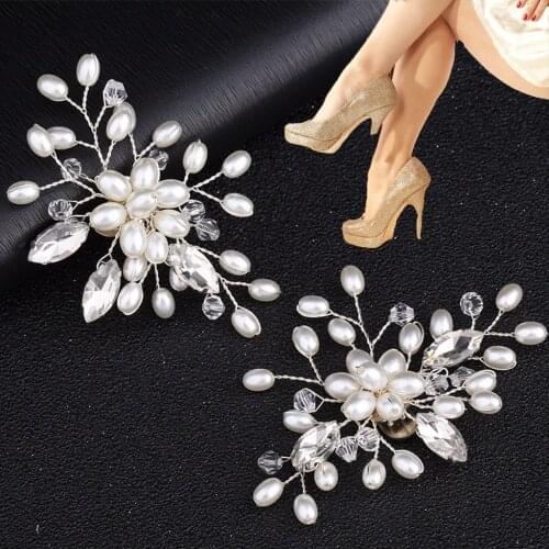 New 2Pcs Elegant Rhinestone Pearl Shoes Clips Flower Dress Hat Wedding Party Fashion