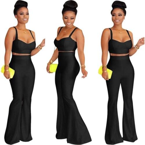 2021 New Style Womens Summer Two-piece Set Ladies Sexy Sleeveless Halter Tube Top Suit and Casual Wide Leg Pants Matching Sets