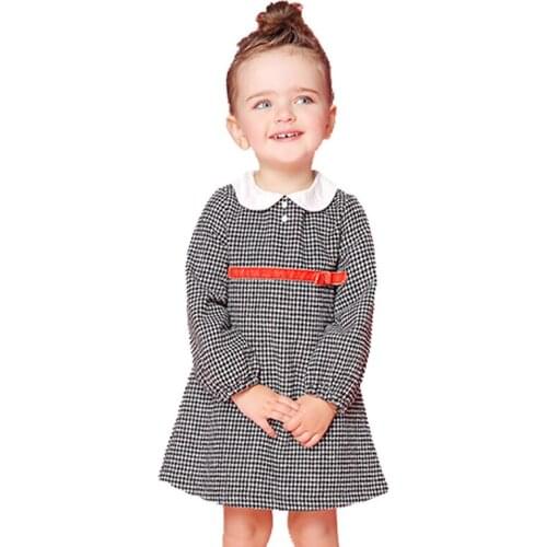 Girls dress spring and autumn 2019 new small and medium girls Houndstooth long sleeve A word dress