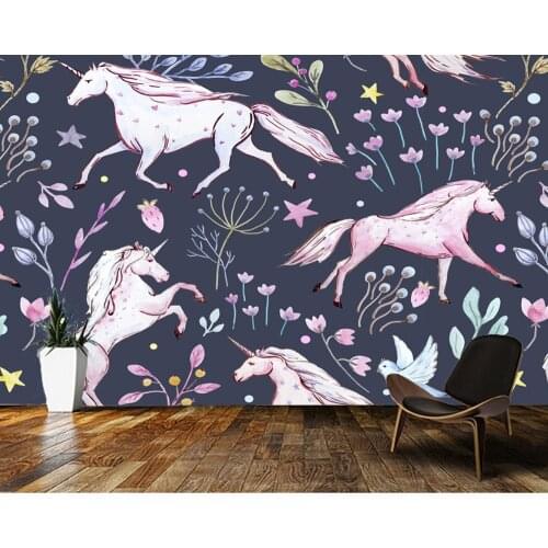Custom papel de parede infantil,Watercolor unicorn flowers mural for living room bedroom sofa background decoration wallpaper