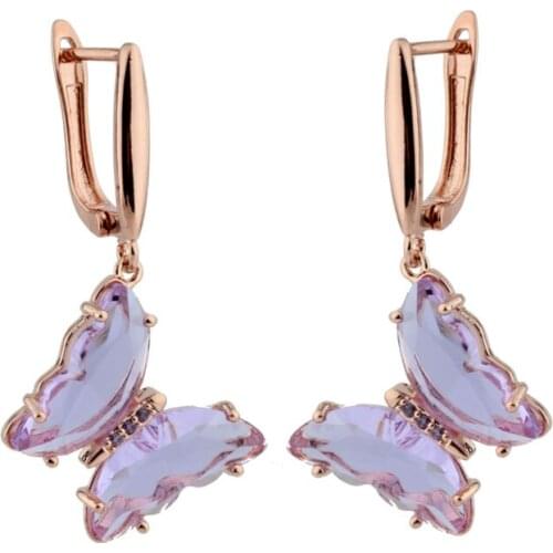 Animal Butterfly Shape Design 585 Rose Gold Fashion Jewelry Color Glass Drop Earring For Women Girl Unusual Earrings Jewelry