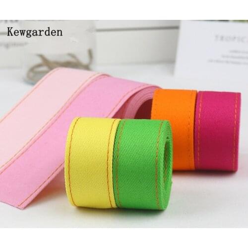 Kewgarden 1.5" 1" 10 25 38mm Bright Suture Denim Fabric Layering Cloth Ribbon DIY Hairbow tie Accessories Handmade Tape 10 Yard