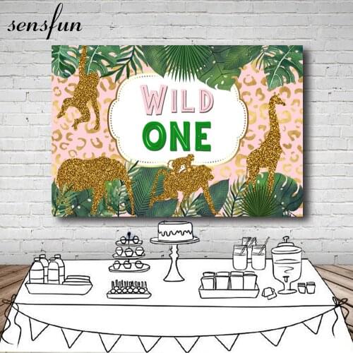 Safari Jungle Party Backdrops For Boys Wild One Birthday Photography Background Green Leaves Leopard Gold Glitter Animals Banner