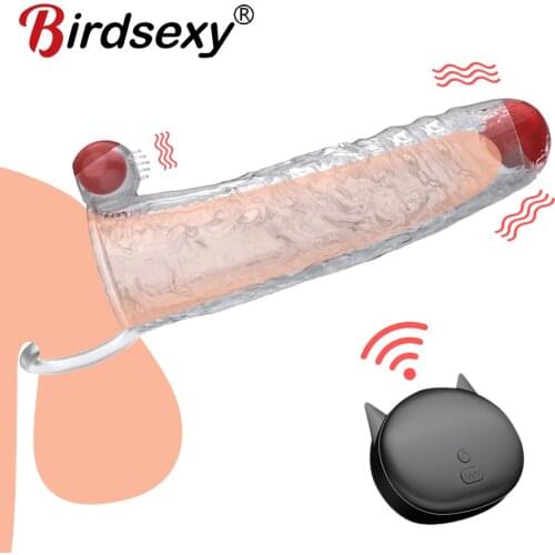 Adult Sex Toys Penis Vibrating Condoms Enlargement Men Reusable Dick Condom Vibrator Penis Sleeve Sex Toys for Couples