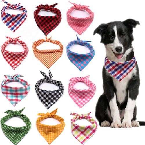 Dog Scarf Plaid Style Puppy Cat Dog Bandana Bibs Cotton Washable Bandana Dog Accessories for Small Dog Grooming Products
