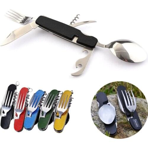 1PCS Portable Picnic camp spoon fold Spork fork flatware tableware knife cutlery Bottle can opener multitool multi tool utensil