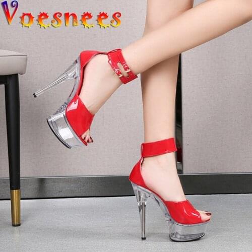 Voesnees 2021 Gladiator Women Shoes Transparent Clear Thin Heels Stripper Heels Platform Pole Shoes Sexy Modern Club Sandals