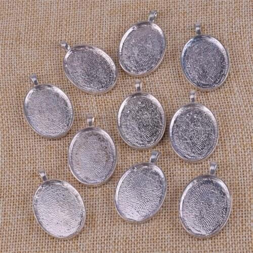 High Quality 10pcs 30mm Alloy Oval Pendant Tray Antique Silver Blank Bezel Base Charm For DIY Cabochon Setting Jewelry Making