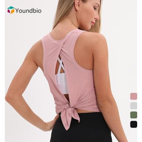 YOUNDBIO 2021 Loose Sports Shirts Ladies Sleeveless Backless Summer Gym Workout Yoga Top Fitness Push Up Female Vest