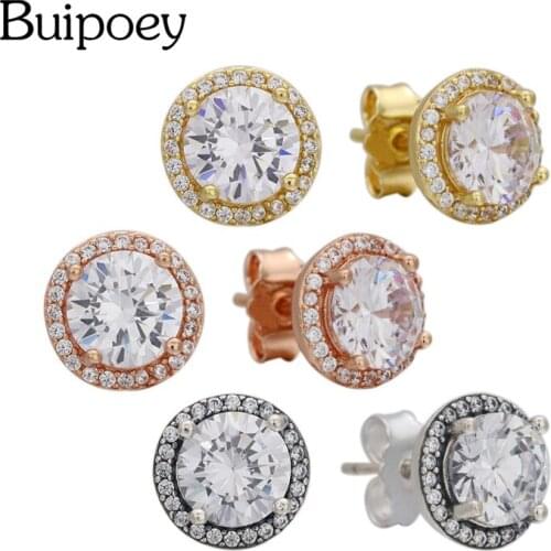 Buipoey Golden Shining Crystal Earring For Women Girls Fine Round Rhinestone Simple Earrings Studs Popular Women Jewelry Gift