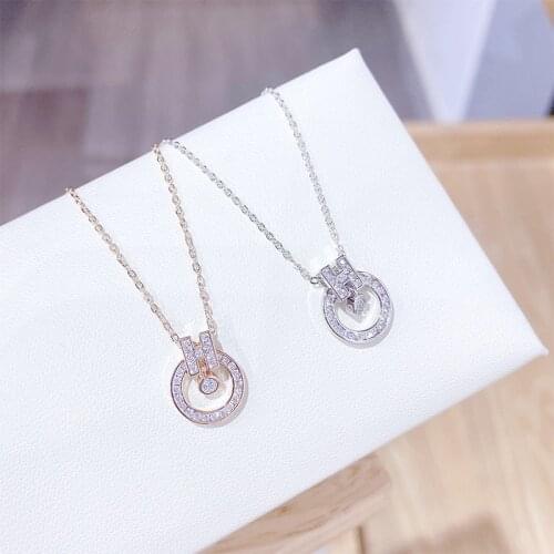 AAA Shiny Zircon H Letter Necklace for Women Really Gold Plating Geometric Round Pendants Necklace Fashion Brand Jewelry Z201