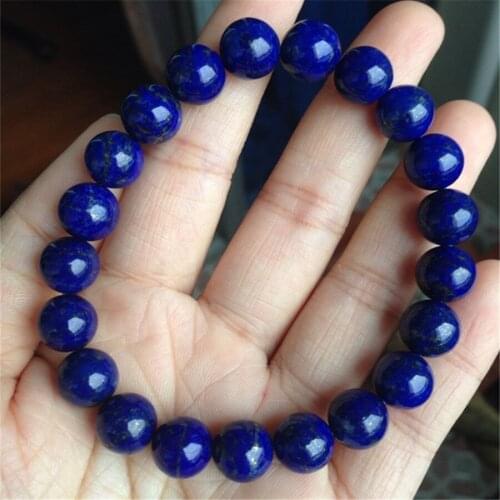 10mm Genuine Deep Blue Lapis Lazuli Gems Natural Stone Bracelets Round Crystal Beads Stretch Charm Bracelet Femme