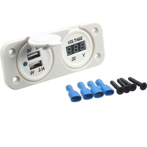 12V-24v Waterproof Dual USB Socket Charger Voltage Gauge White For Motorcycle Boat Car withe color
