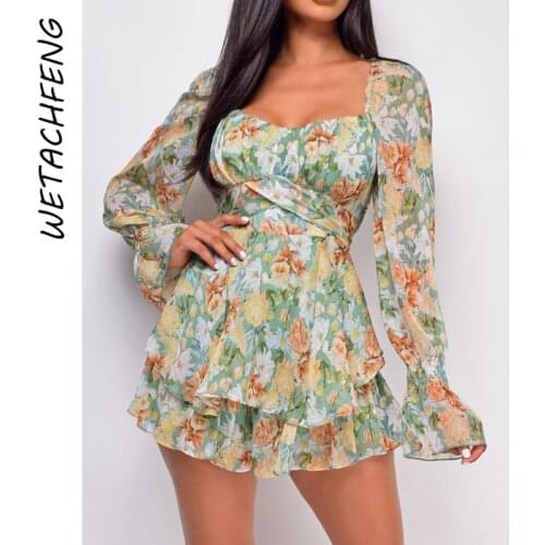 2021 Fashion Romper Shorts Floral Print Long Sleeve Mini Dress Playsuits Oversized Bohemian Outfits Overalls For Women Clothes