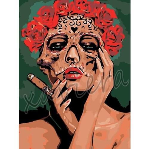 Xaviera Full Drill Diy 5D Diamond Painting Horror Skull Sexy Woman Rose Mosaic Embroidery Cross Stitch Rhinestones Handmade Gift