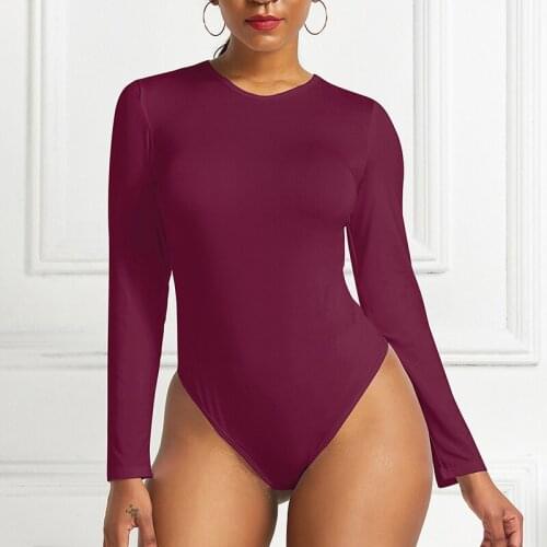 Women Round Neck Long Sleeve Solid Color Sexy Bodysuit Female Autumn Winter Body Top Casual Lady Streetwear Skinny Bodysuits