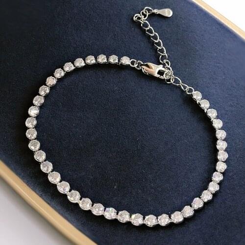 Trendy 925 Sterling Silver 3mm Round High Carbon Diamond Tennis Chain Bracelets for Women Jewelry 18K White Gold Bracelet Gift
