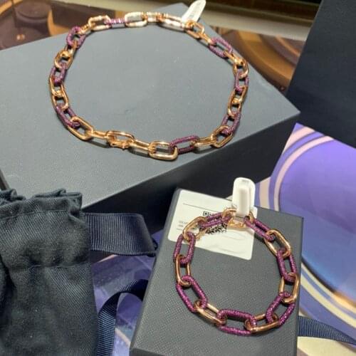 Brand 1:1High Quality Luxury Copper Bracelet Burgundy Red Cubic Zirconia and Pink Link Chains for Women Brand Jewelry