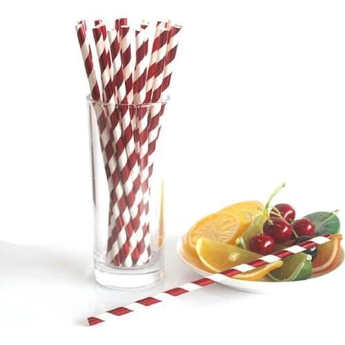 25Pcs/Bag Paper Drinking Straw Wide Application Disposable Stylish Stripe Pattern Water Straw Bronzing striped paper straws