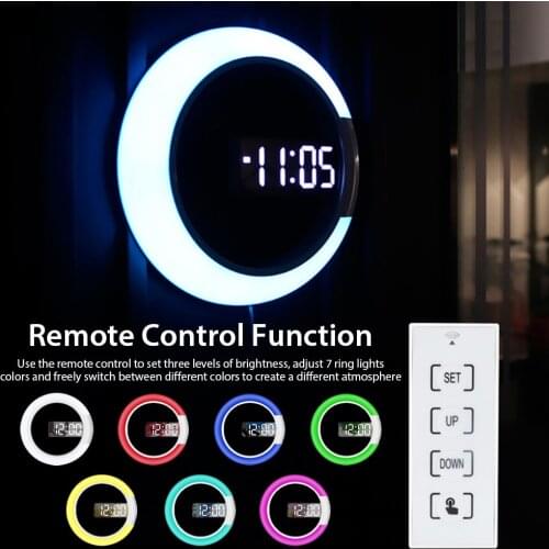 3D LED Digital Wall Clock Alarm Mirror Hollow Watch Table Clock 7 Colors Temperature Nightlight For Home Living Room Decorations