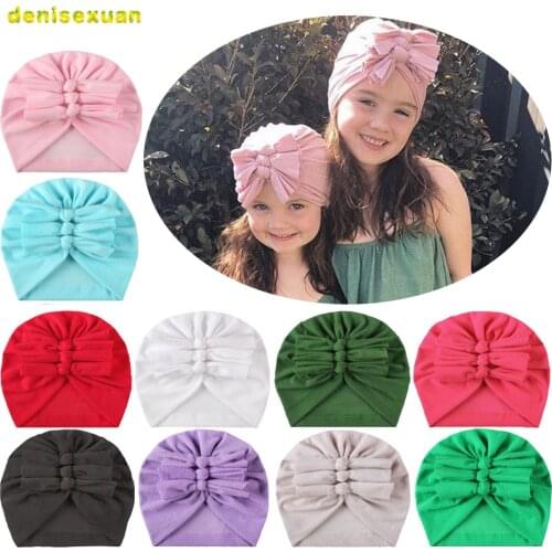2020 New Baby Headband Hat Bowknot Print Cotton Stretchy Turban Headband Infant Head Wrap Beanie Hat Baby Hair Accessories