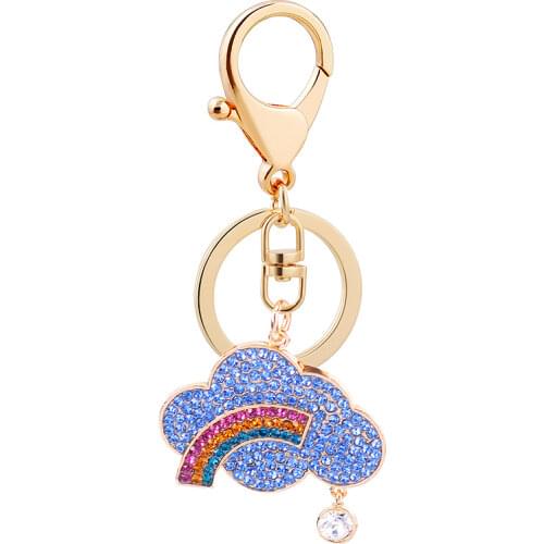 EASYA New Arrival Blue White Cloud Keychain Key Holder Fashion Sparking Rainbow Llaveros Jewellery Key Ring