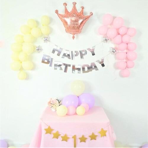 Foil Balloons Birthday Balloons Crown Glitter Letter Paper Banner DIY Happy Birthday Party decorations Baby shower backdrop