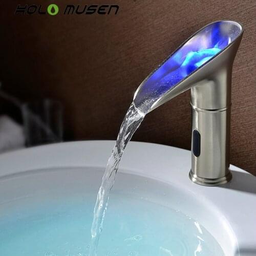 Hygienic Hands Free Hot Cold Water Tap Mixer Infrared Sensor Bathroom Faucet Automatic Sesnor LED Faucet Water Saving