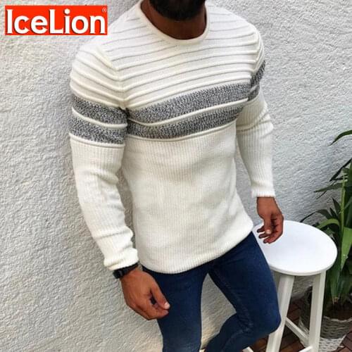 IceLion 2021 Sweatshirt Men Pullover O-Neck Sweaters For Men Casual Long Sleeve Shirt Men Stripe Sweater Slim Fit Men Clothing