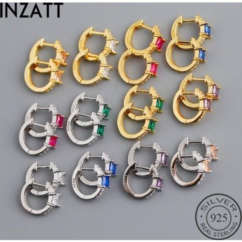 INZATT Real 925 Sterling Silver Zircon Round Hoop Earrings For Fashion Women Bohemian Fine Jewelry MInimalist Accessories