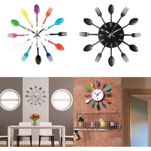 Creative Kitchen Wall Clock 3D Modern Cutlery Kitchen Spoon Fork Wall Clock Wall Decal Wall Room Home Decoration