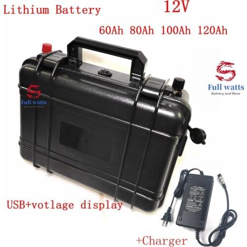 12V 100AH 80ah 120ah Solar Lithium ion Battery 12V Rechargeable Lipo with 5v USB 12.6v charger voltage display
