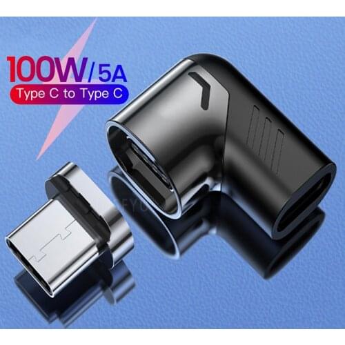 5A USB C Magnetic PD Charging Adapter 100W Type C Elbow Data Tran Converter Magnetic USB-C For iPhone 12 11 Pox Max Xiaomi 11 Hu