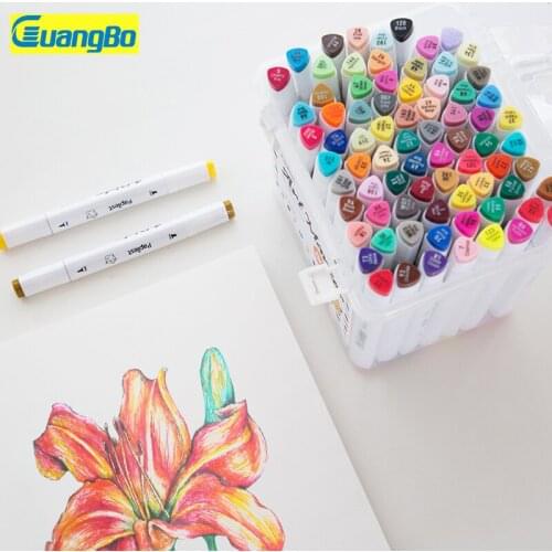 Guangbo 40/80colors Art Marker Pen Dual Tip Fine Liner Watercolor Drawing Painting Markers Pen Brush for Child School Supplies