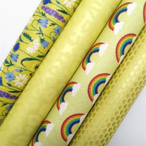 Twinkling Twinkling Rainbow Printed Glitter Leather Felt Backing Leopard Mermaid Printed Synthetic Fabric Vinyl 21X29CM KM553