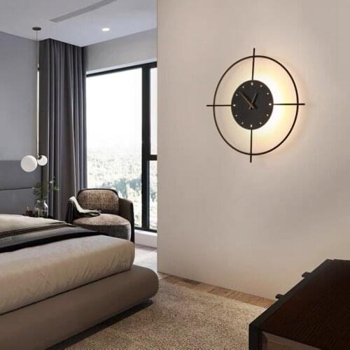 Nordic Design Minimalist Background Decorative Wall Lamp with Clock Living Room Hotel Cafe Aisle Bedroom Bedside Lamp Kitchen